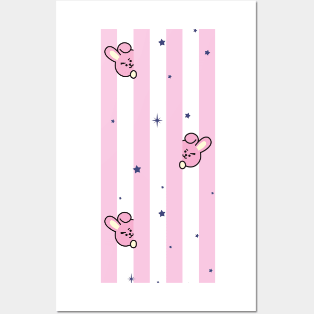 BT21 Cooky Striped Pajamas Pattern Wall Art by ZeroKara